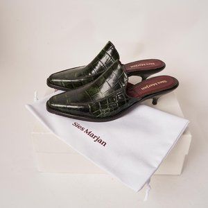 SIES MARJAN Green Crocodile Genuine Leather Slides WOMEN 39.5